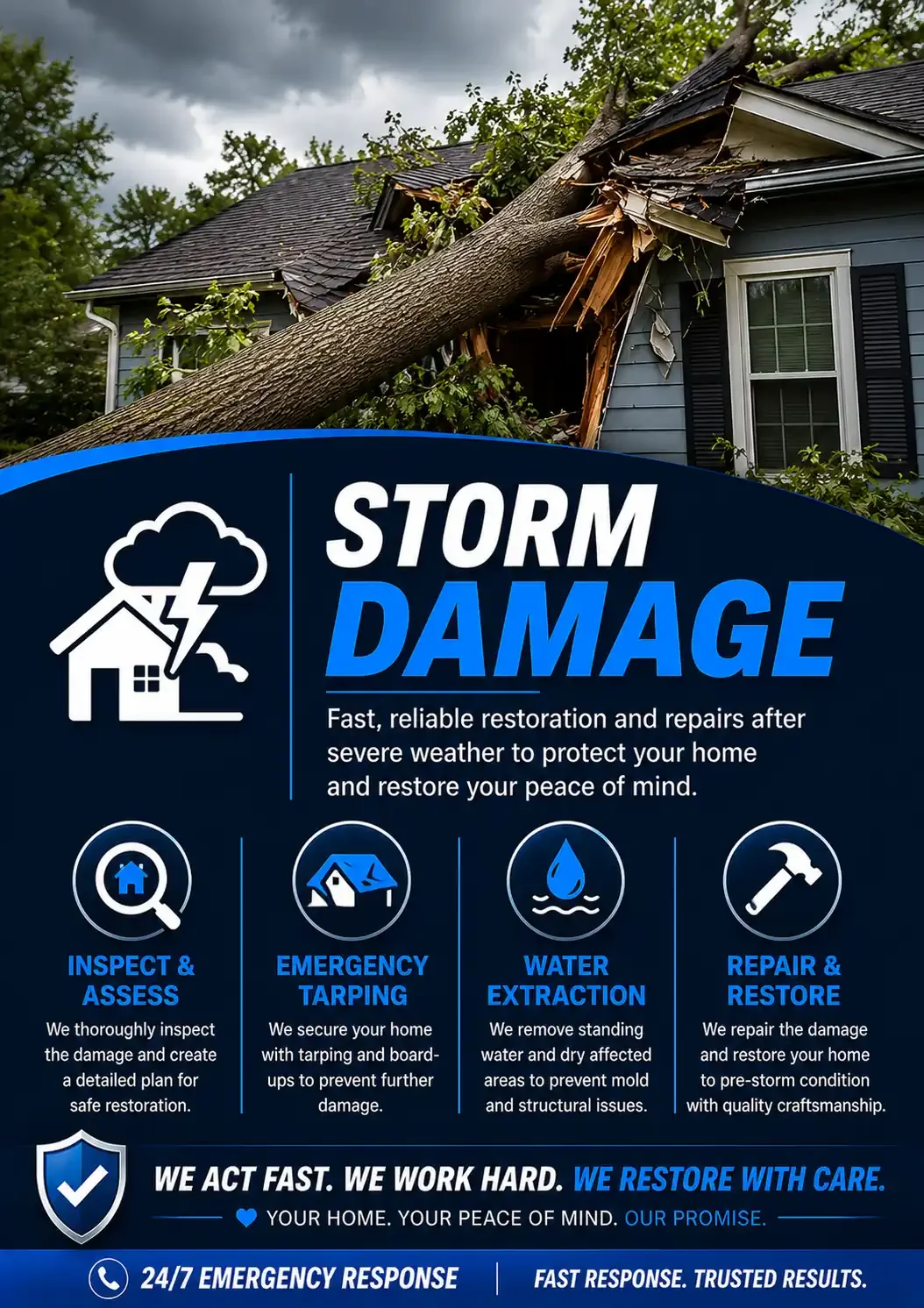 Tree on house damage