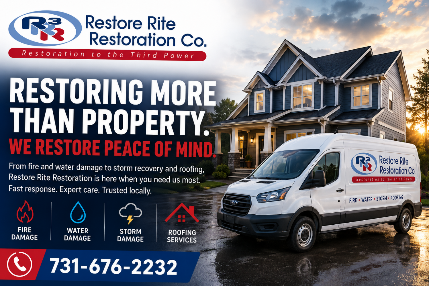 West Tennessee fire, water, and storm damage restoration company providing emergency property restoration, roofing repair, and residential recovery services by Restore Rite Restoration Co.