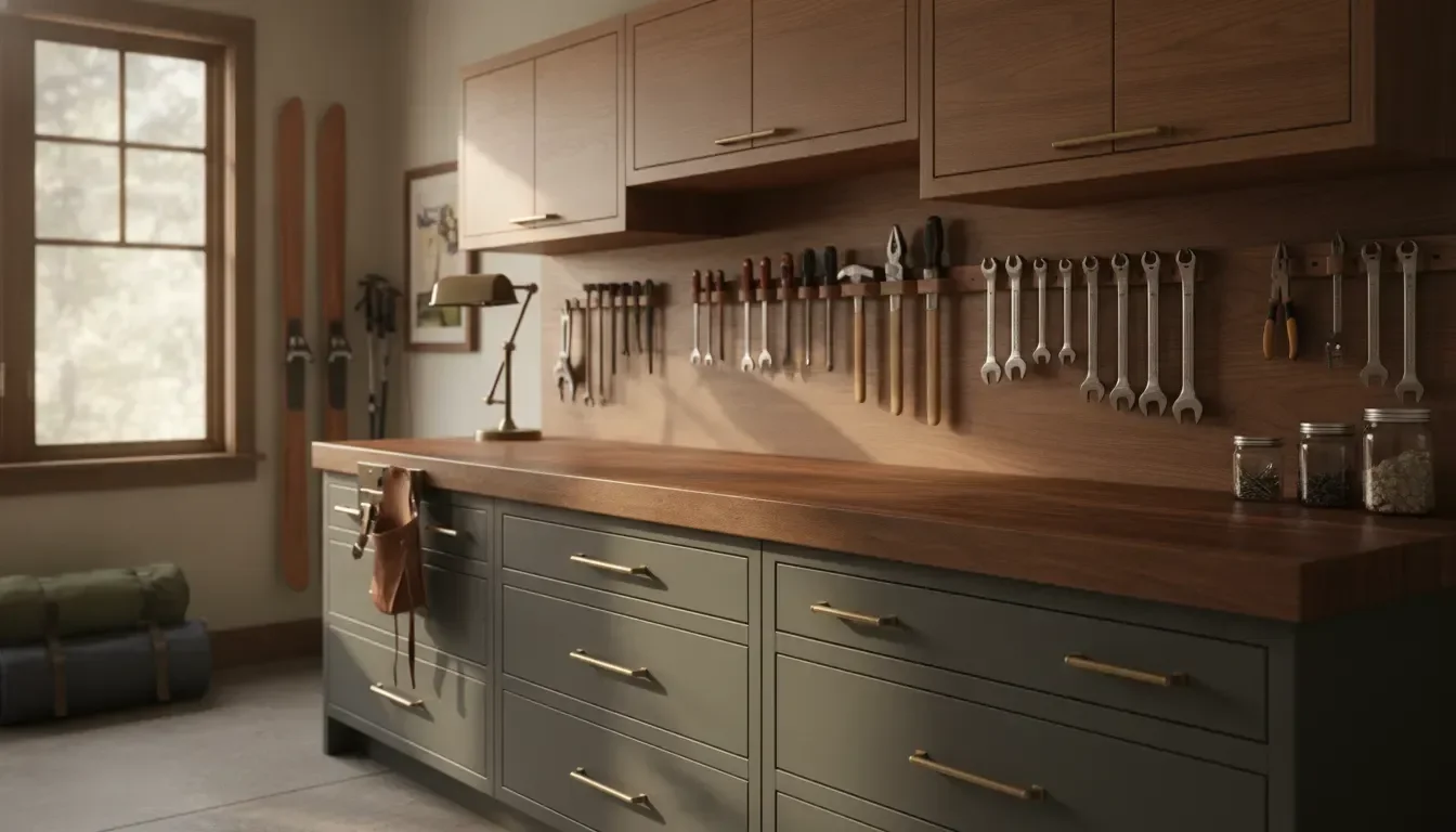 Garage Workbench Storage With Built-In Tool Storage