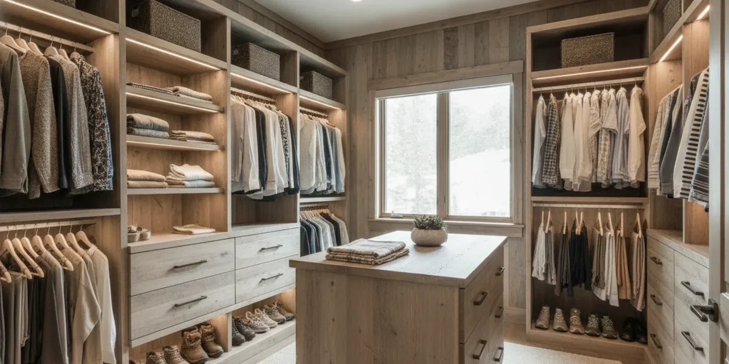 Built-in closet lighting in a custom closet
