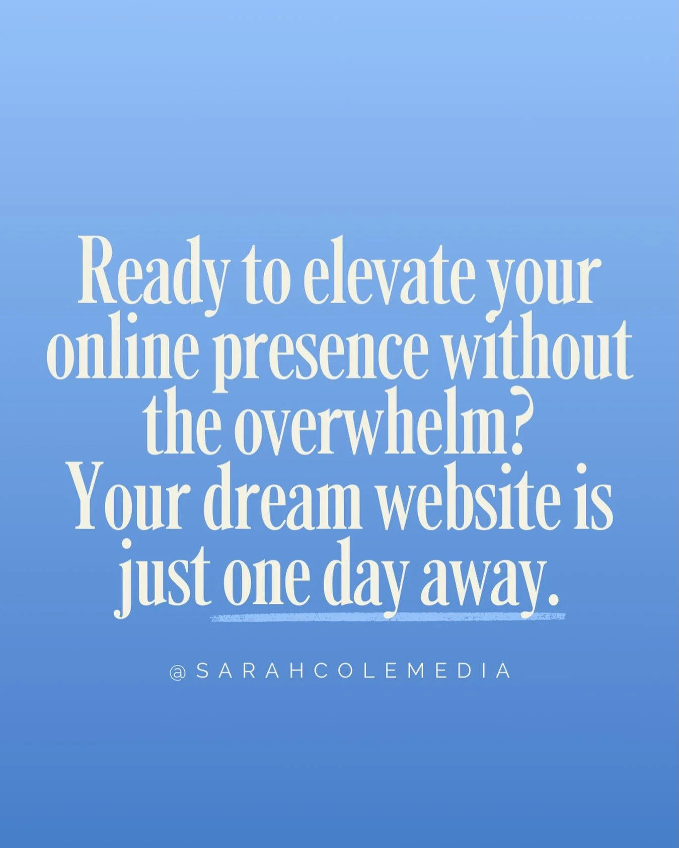 Website-in-a-Day is perfect for you if:

🦋 You&rsquo;re a coach, creative, service provider, or entrepreneur ready to launch or rebrand
🦋 You need a professional online presence fast
🦋 You&rsquo;ve been spinning your wheels with DIY templates and 