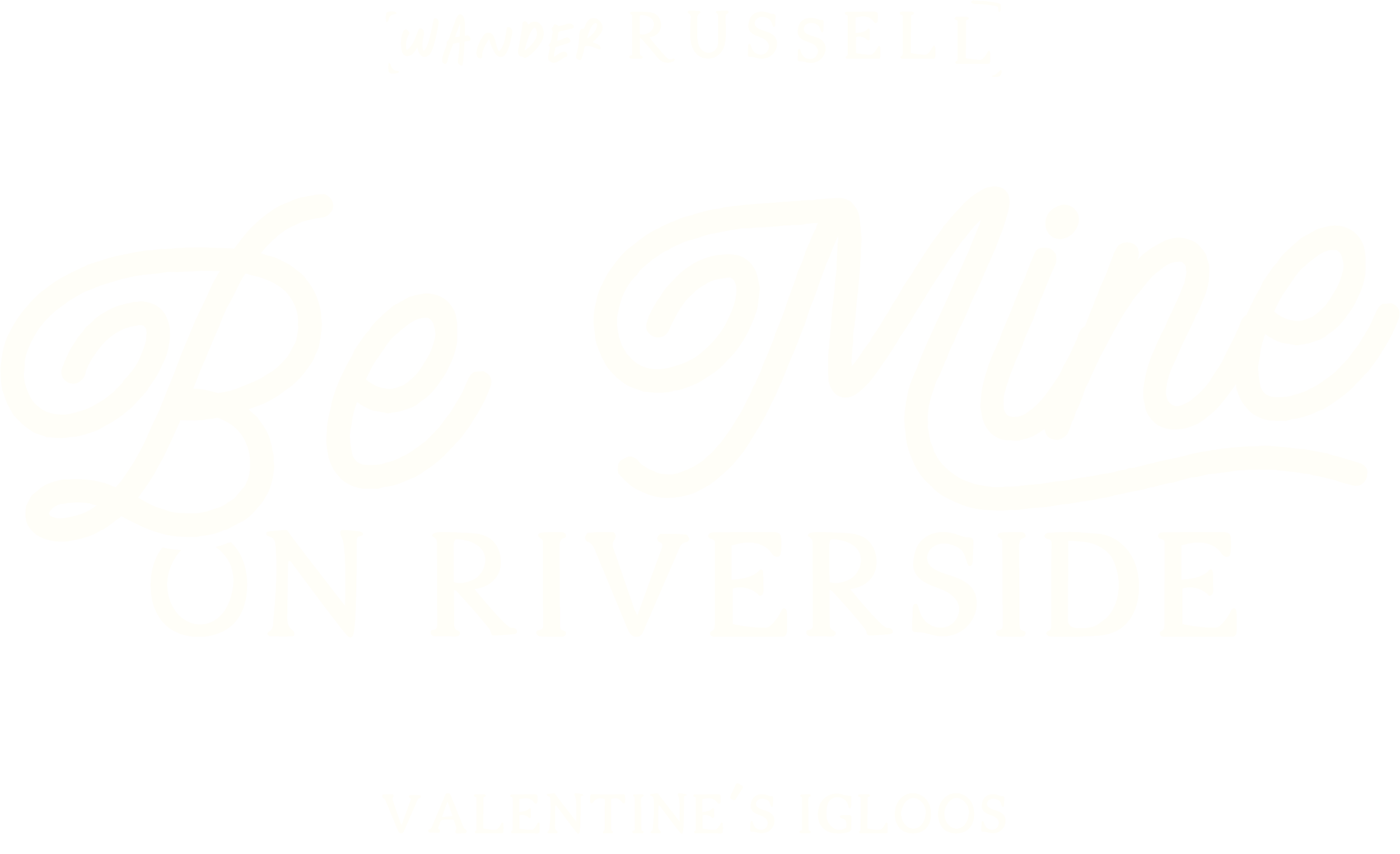 Book cover with the title "Be Mine on Riverside" by Valentine Igloos, featuring a black background with white text and decorative fonts.