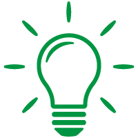 Lámpara brillante estilizada en color verde que demuestra que estamos innovando a cada momento.
