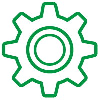 Engranaje verde con forma de rueda dentada demostrando nuestra producción y determinación en nuestro trabajo, producción del alma