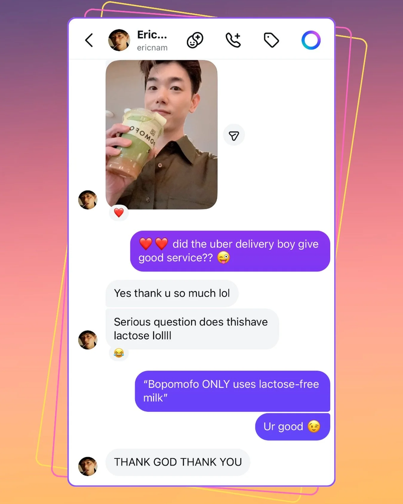 How the Fire Was Averted 🔥😮&zwj;💨lol. A real conversation with @ericnam after we sent some drinks to him via @itsseansolo 😜. Proud that we can give Eric, and so many of you out there, the same relief with our commitment to real lactose-free milk 