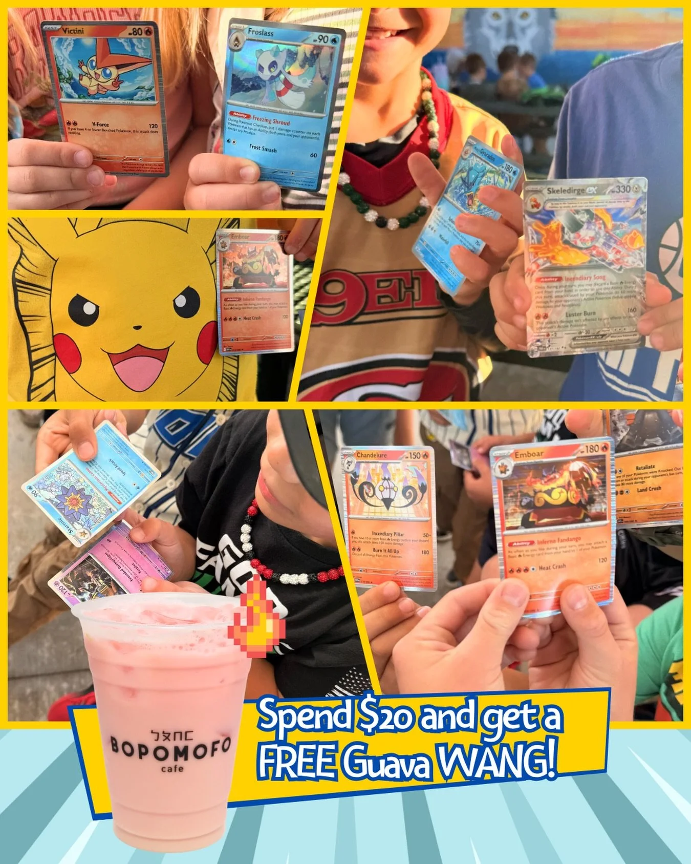 SAVE &amp; SHARE! Remember our Pokemon week where we sold Pokemon inspired drinks and also exchanged rare cards for discounts? Well the cards we collected are being donated to various schools and children&rsquo;s orgs to brighten their day! Check out