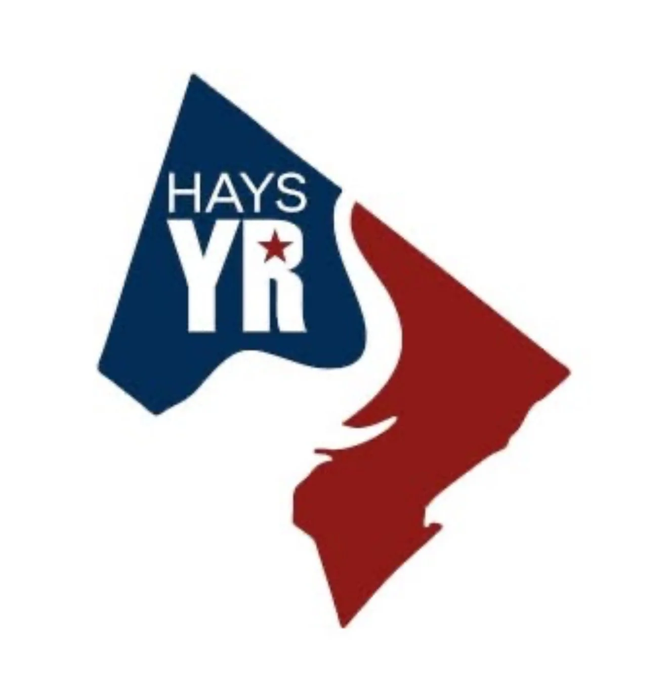 A stylized map of Texas in red and blue with the words 'Hays YR' and a star inside the state.