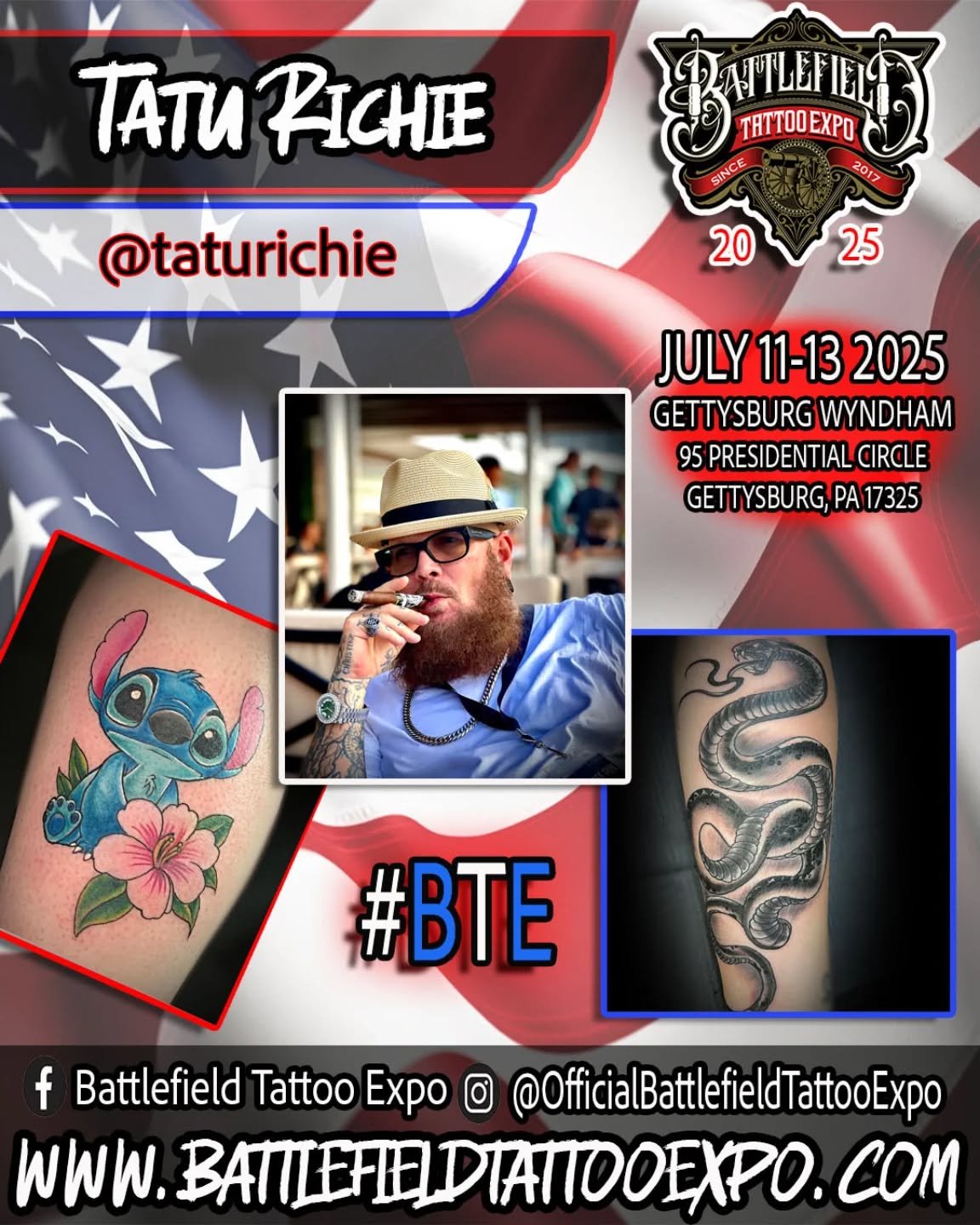 Tattoo Artist TATU RICHIE will be attending the Battlefield Tattoo Expo 2025. Travis will also have SULLEN ART COLLECTIVE merchandise available for purchase in his booth!

Battlefield Tattoo Expo details:
July 11-13, 2025
Wyndham hotel
95 Presidentia