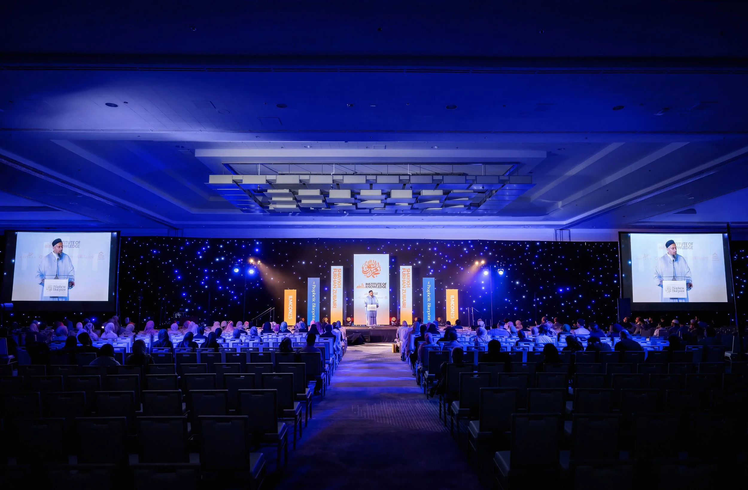 ILMCON25 Islamic conference by the Institute of Knowledge featuring a full LED stage backdrop, sound, lighting, and live camera production by Samson Productions