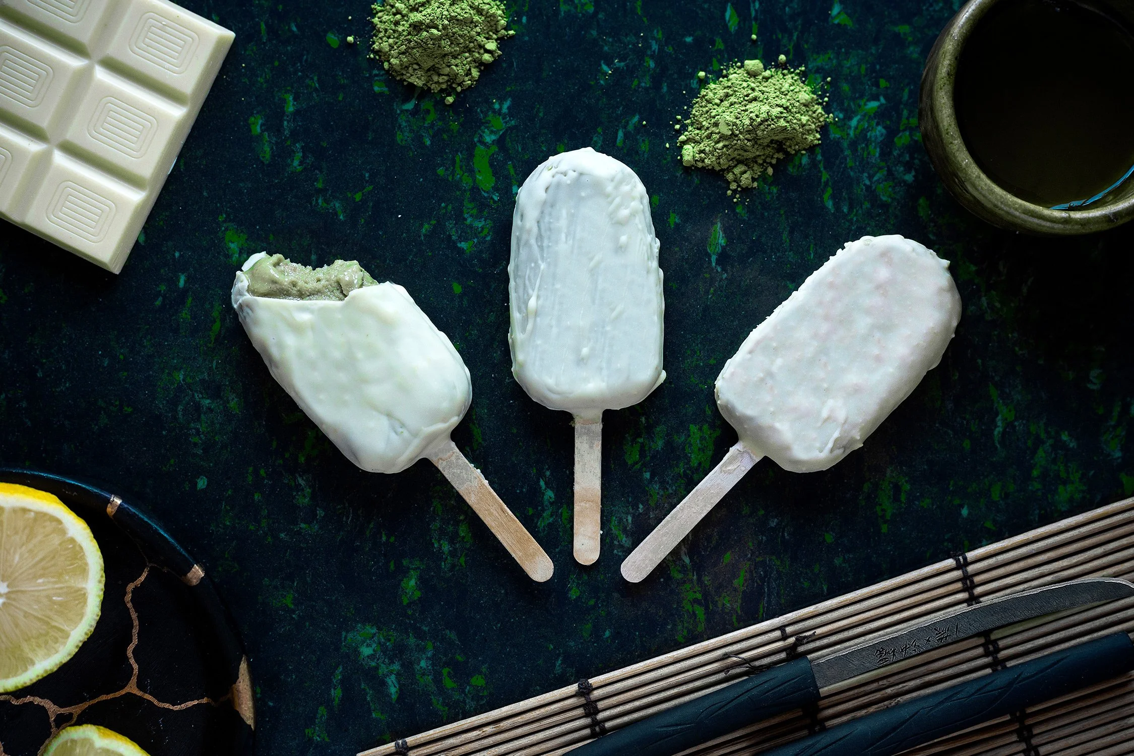 Moody food photography for ice-cream vegan brand 