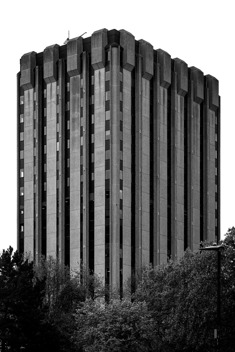 Black and white architectural photography of brutalist building in Bristol