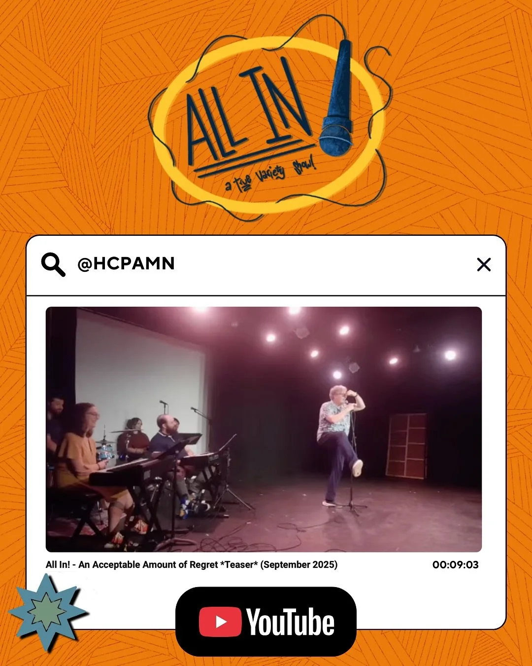 Happy National Comedy Day! Rick Logan&rsquo;s video from our variety show, All In, has been posted for you all to enjoy! Since it&rsquo;s National Comedy Day, we have a special 30% off discount for tickets for An Acceptable Amount of Regret! This dea