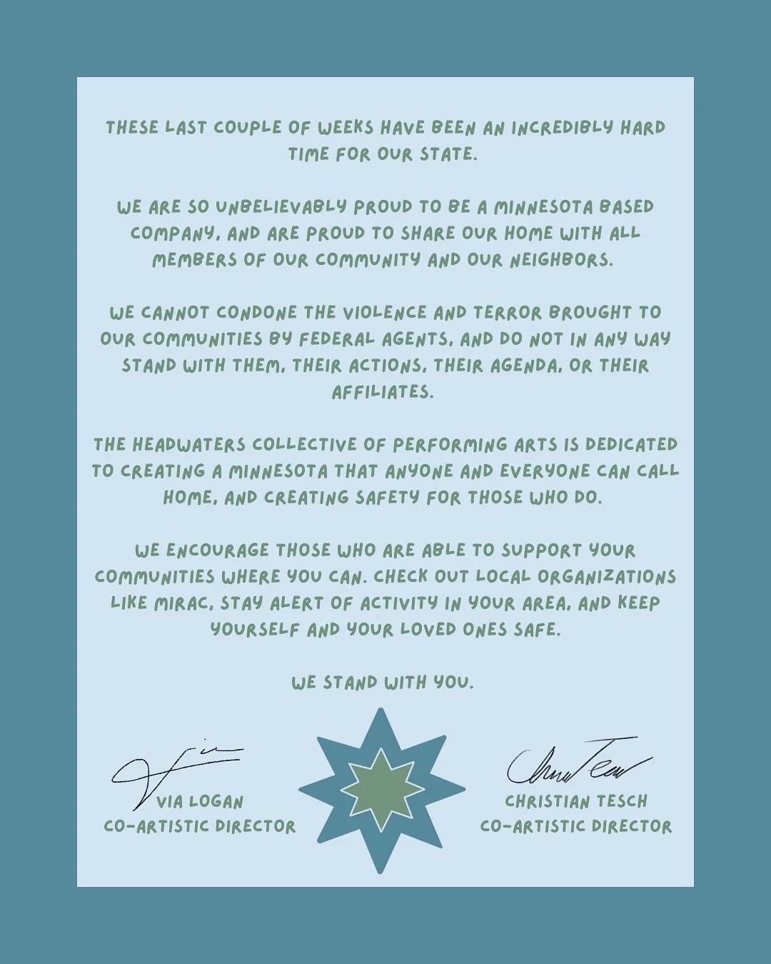 HCPA&rsquo;s co-artistic directors have a few words that they wanted to share.

#hcpa #mn #mncompany