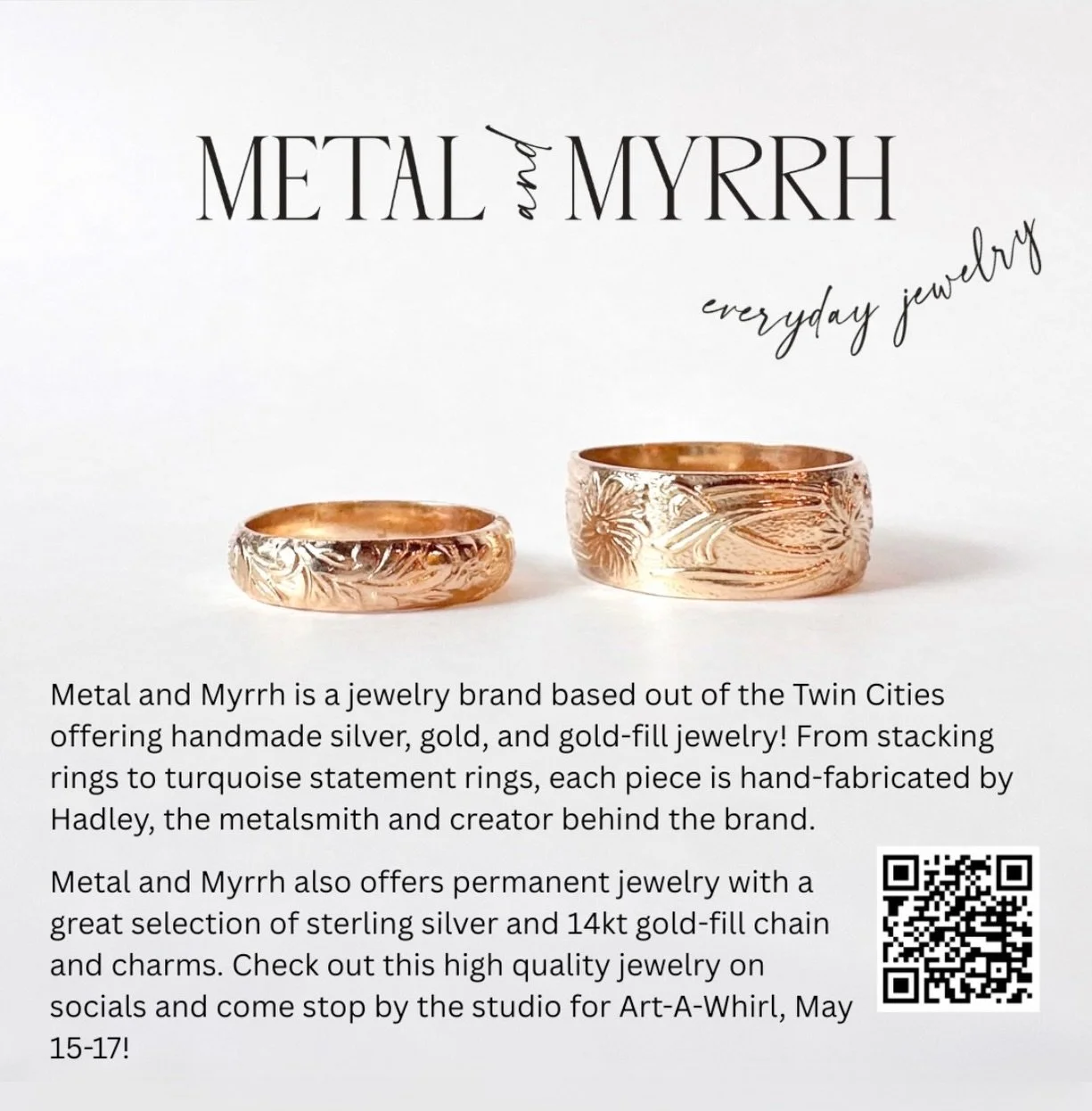 Check out Metal &amp; Myrrh at the California Building during art-a-whirl May 15th - 17th, 2026, which is NEXT WEEKEND! Such pretty everyday jewelry! @metal_and_myrrh 

California Building, 
2205 California St NE, 
Minneapolis, MN 55418