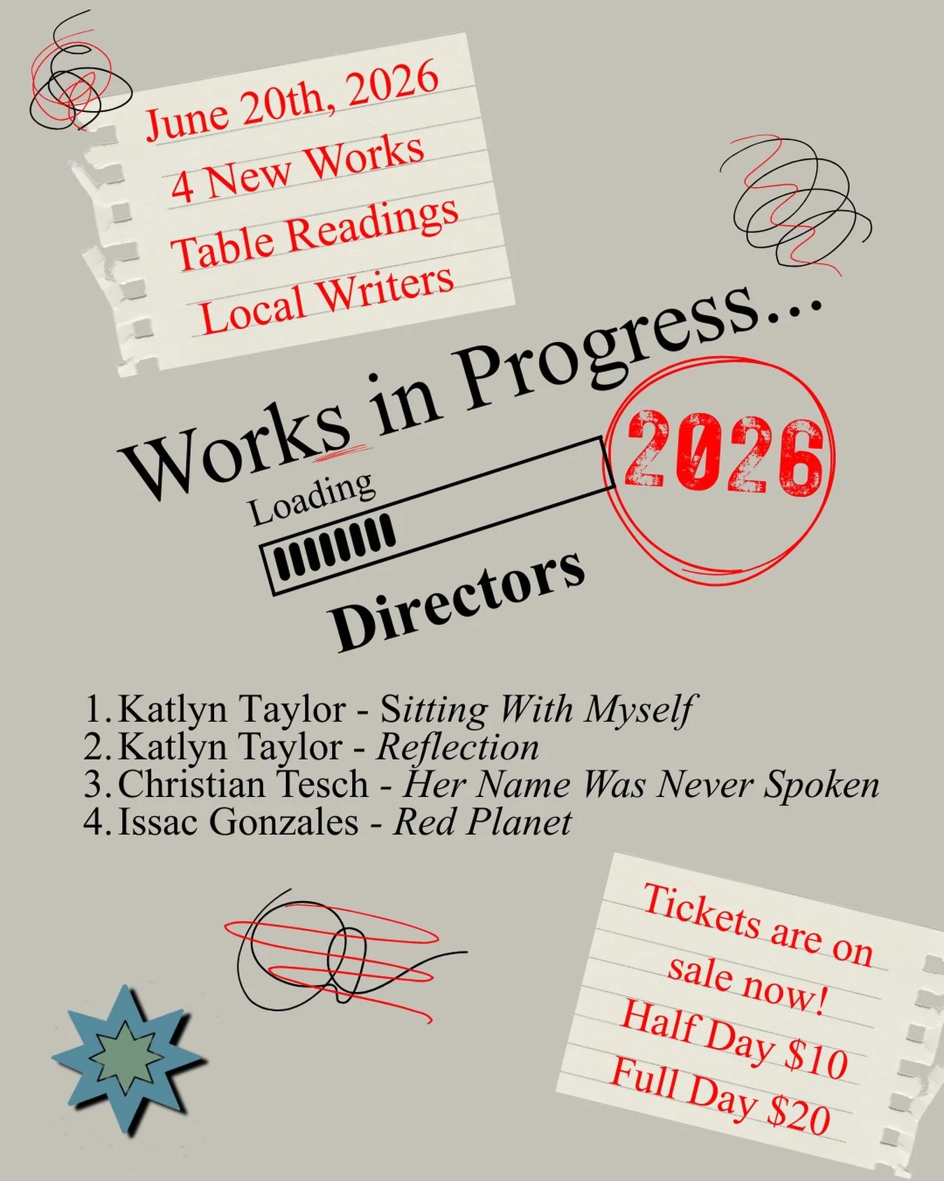 Ta da! Directors for our table reading event that is happening on June 20th at the California Building!

Get your tickets now at hcpamn.org! Full day $20, half day $10