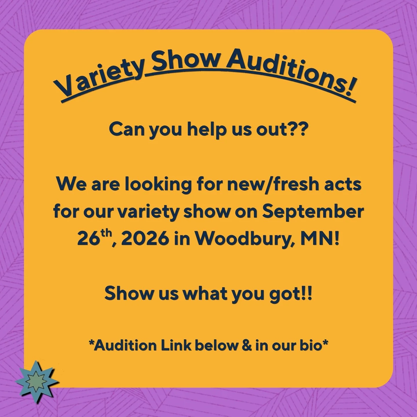 Calling all variety show lovers &amp; performers! Submit your auditions by the end of the month, June 30th!

https://forms.gle/ZmQTJDzKxrJYDgz1A