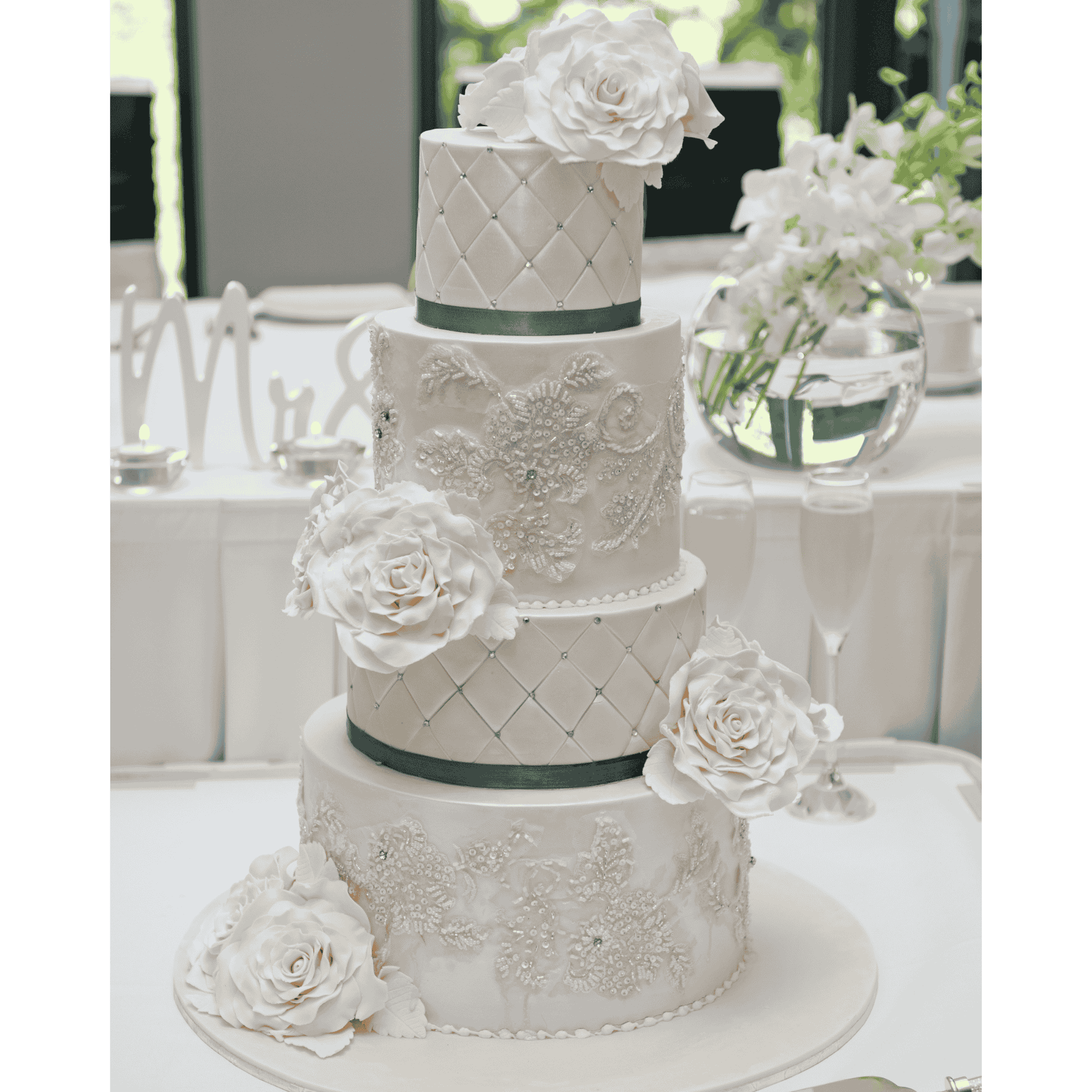 Elegant custom tiered bakery wedding cake handcrafted in Fort Washington for DMV couples by A Matter of Cake