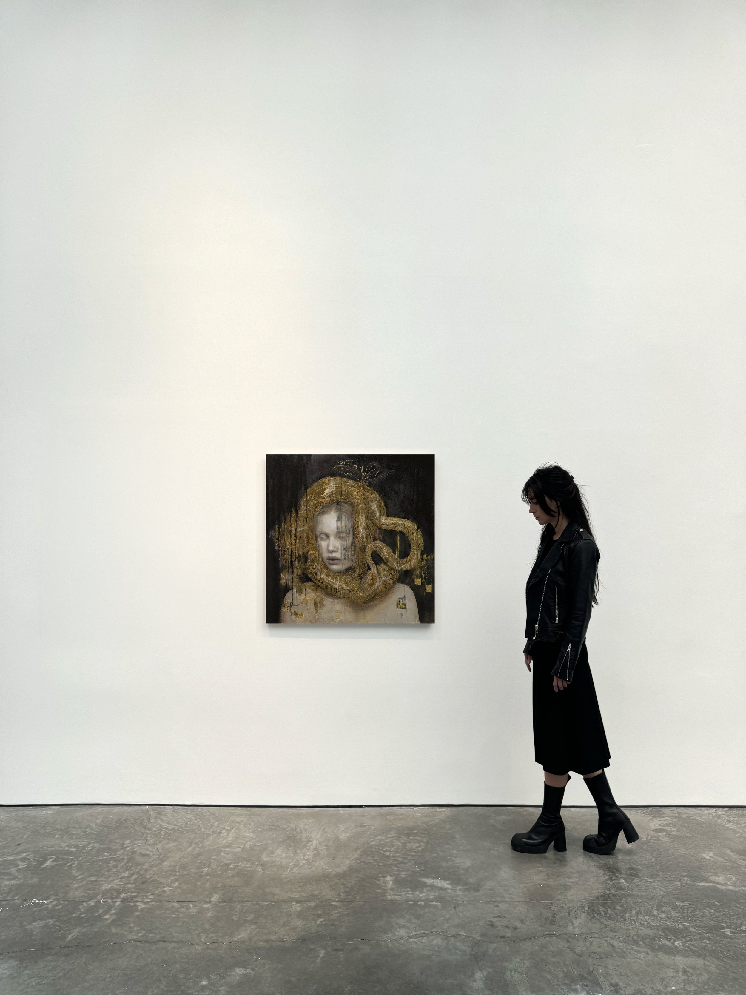 Killing Them Quietly, oil and gold leaf on panel, 24x24''