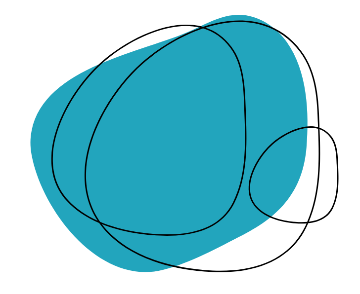 Abstract blue shape with black outlines on a white background.
