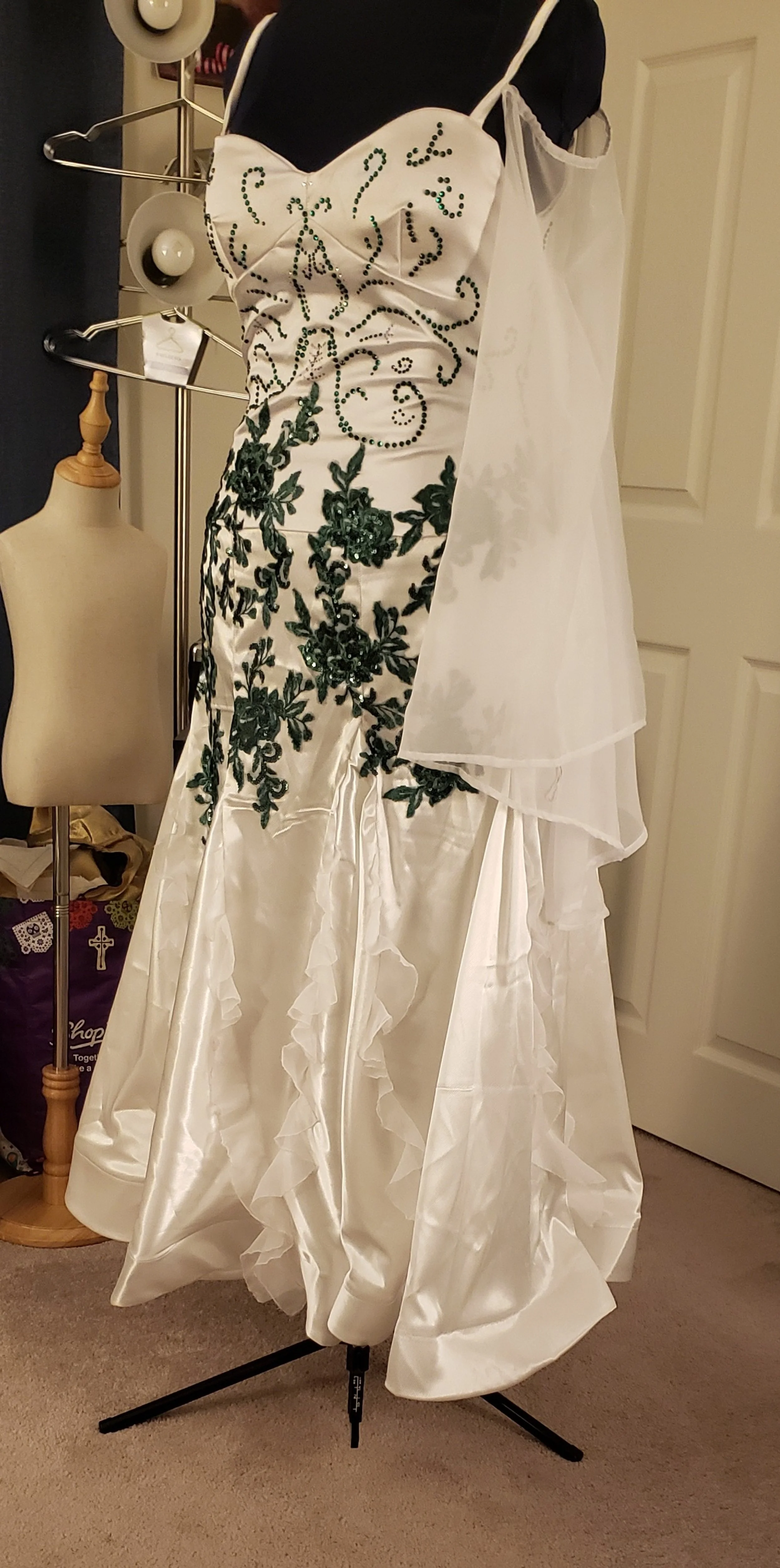 White and Green Ballroom Dance Gown