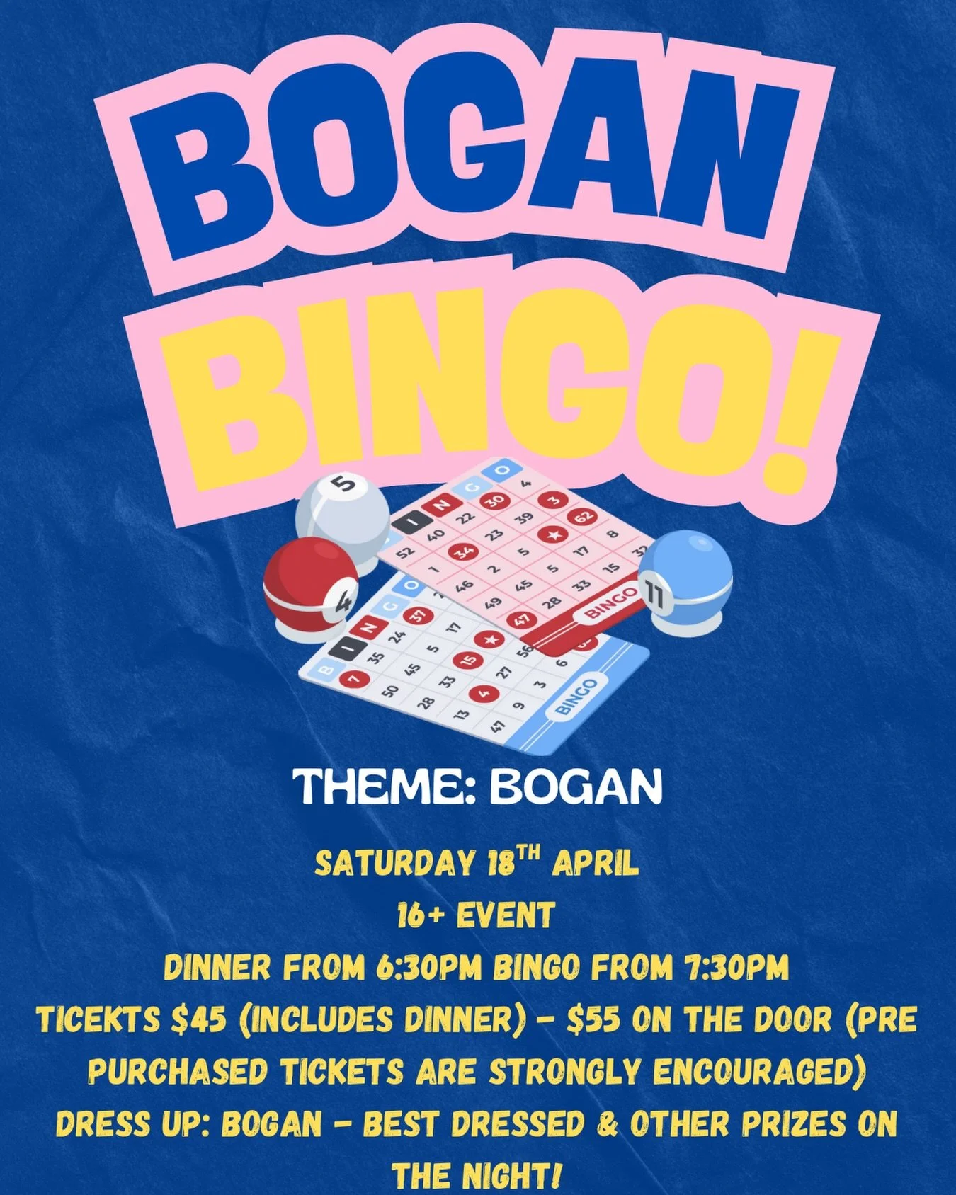 BOGAN BINGO 🎱

Our first function of the year is next Saturday night post Round 2! 16+ event. $45 tickets (includes dinner), $55 on the door. We strongly encourage everyone to purchase their tickets prior to the event! 💙💛

Purchase your tickets th