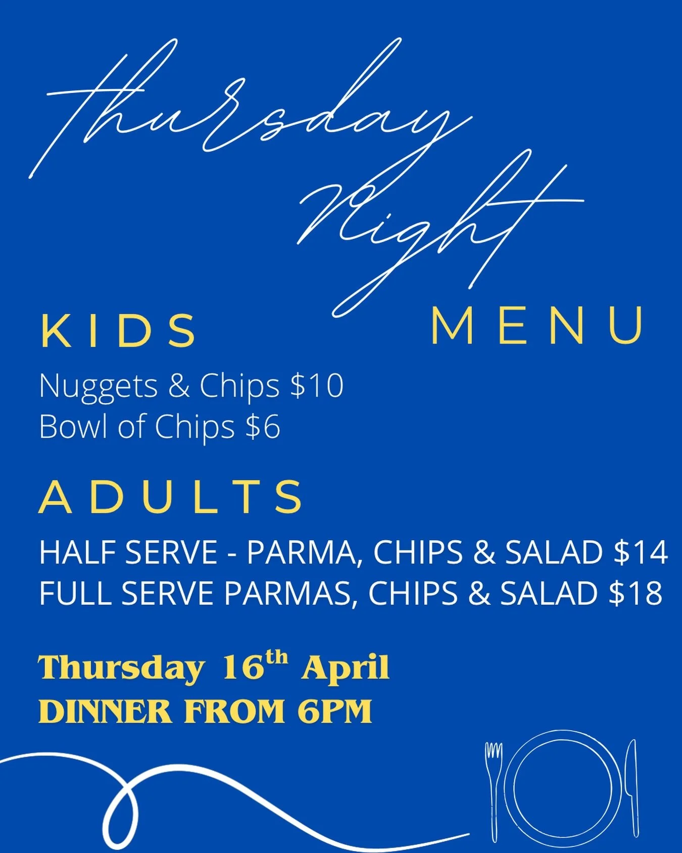 Thursday night dinner menu 🦅

Order and pay on the link in our bio!
