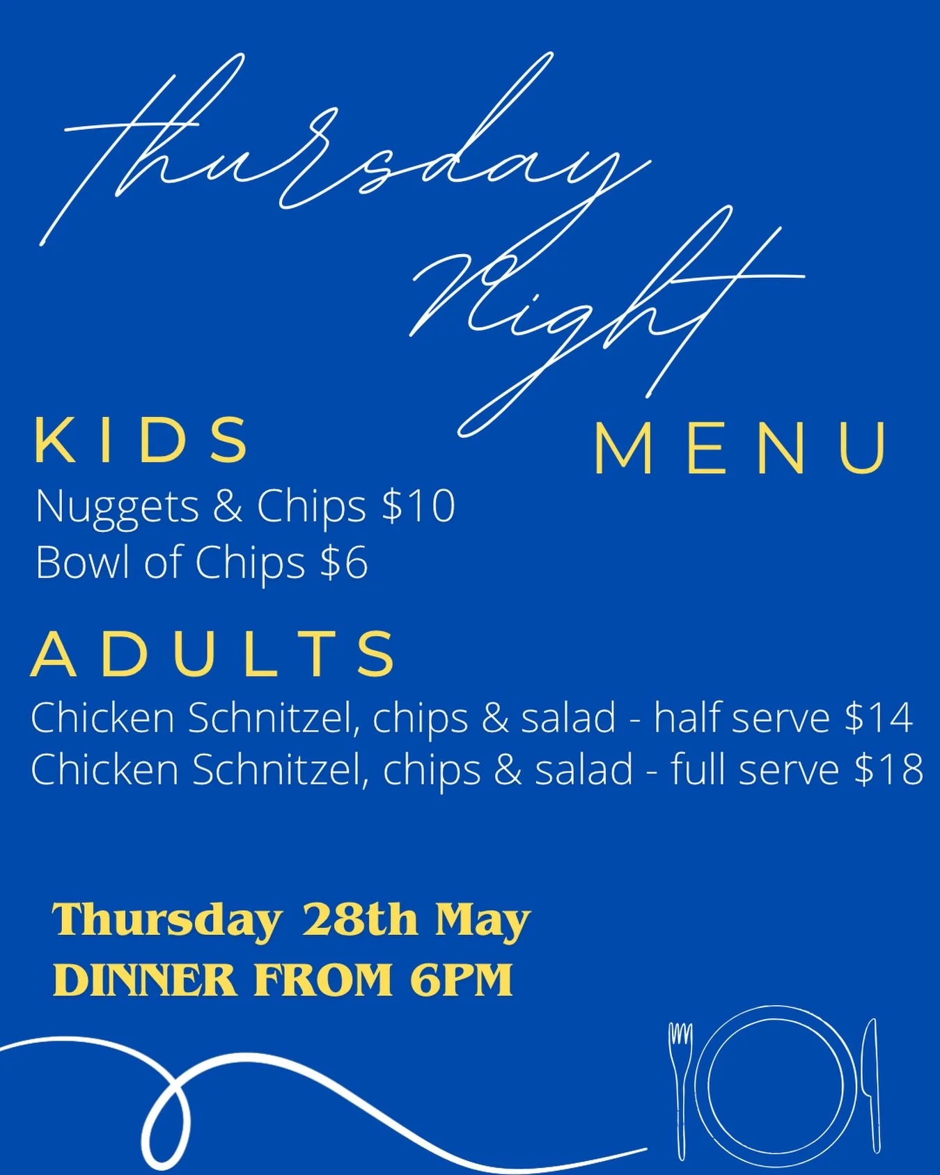 Thursday night dinner menu! Order now 🦅