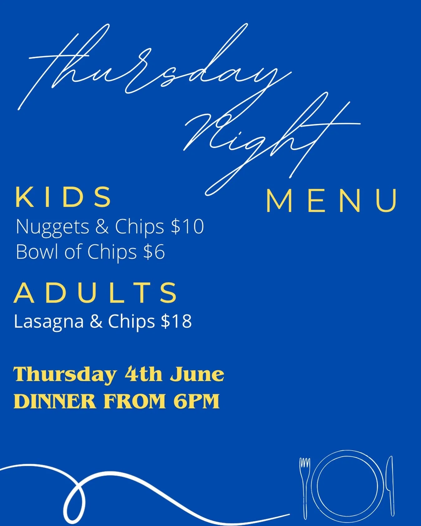 Thursday night dinner menu! Order now 🦅
