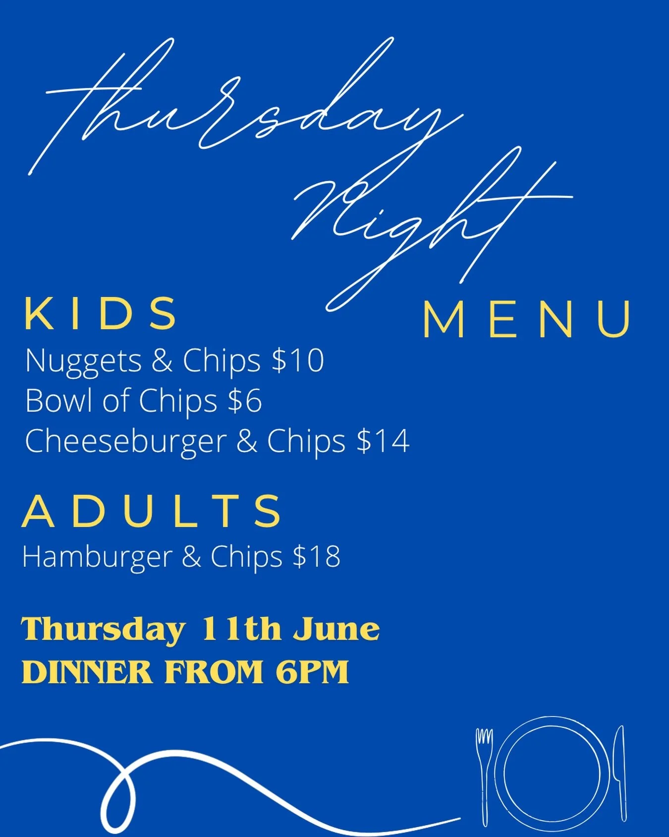 Thursday night dinner menu 🦅

We kindly ask that if you are attending dinner that you need to preorder for catering purposes. 

https://www.northwarrnambooleagles.com.au/?fbclid=IwVERDUASUDWtleHRuA2FlbQIxMABzcnRjBmFwcF9pZAo2NjI4NTY4Mzc5AAEeLABBPUOJ6