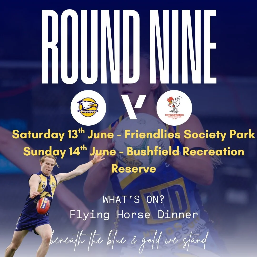 Round 9 🦅

Flying Horse is booked for dinner tomorrow post south game. 
Good luck everyone. 💙💛