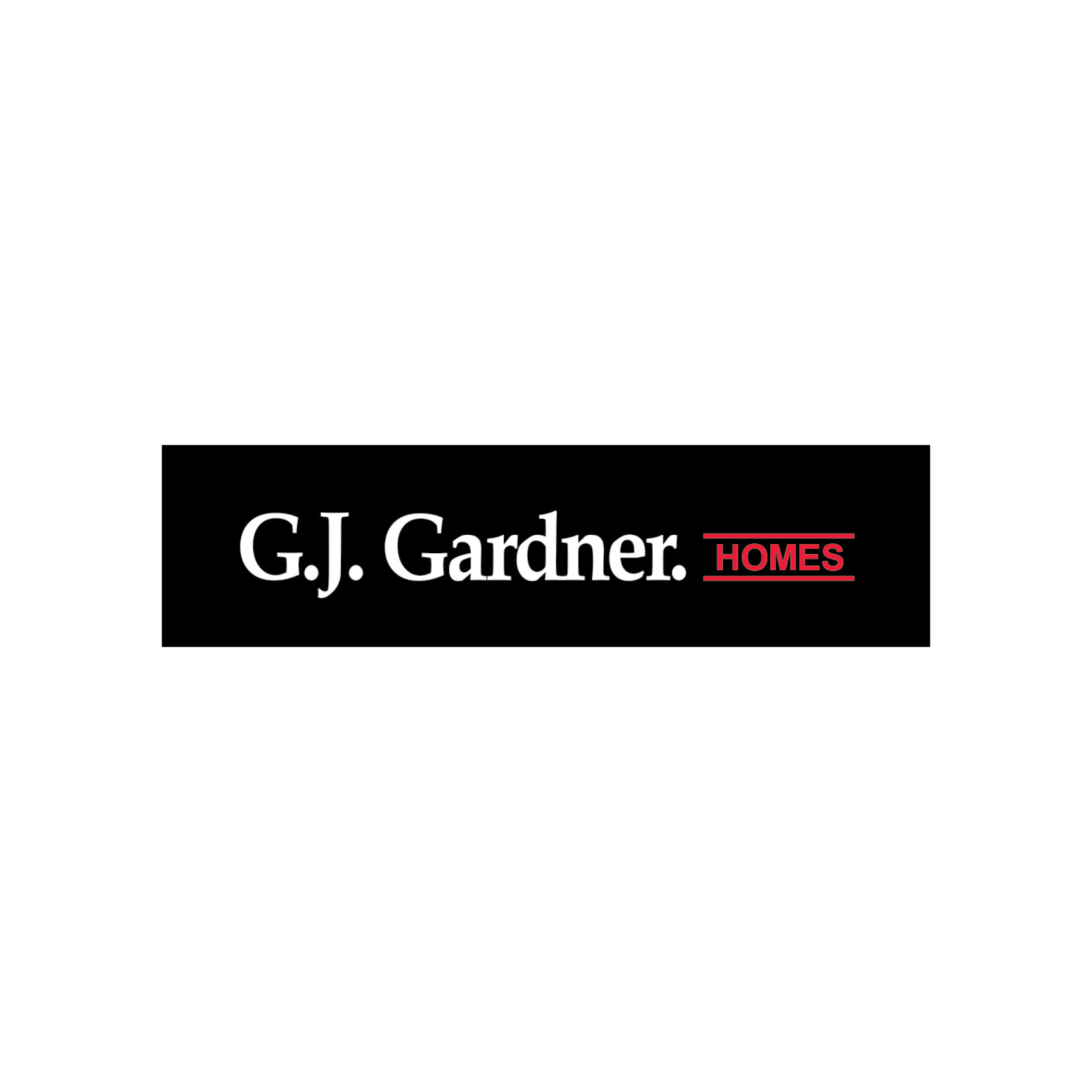 G.J. Gardner Homes logo with white text on a black background and red underlined word 'HOMES'.
