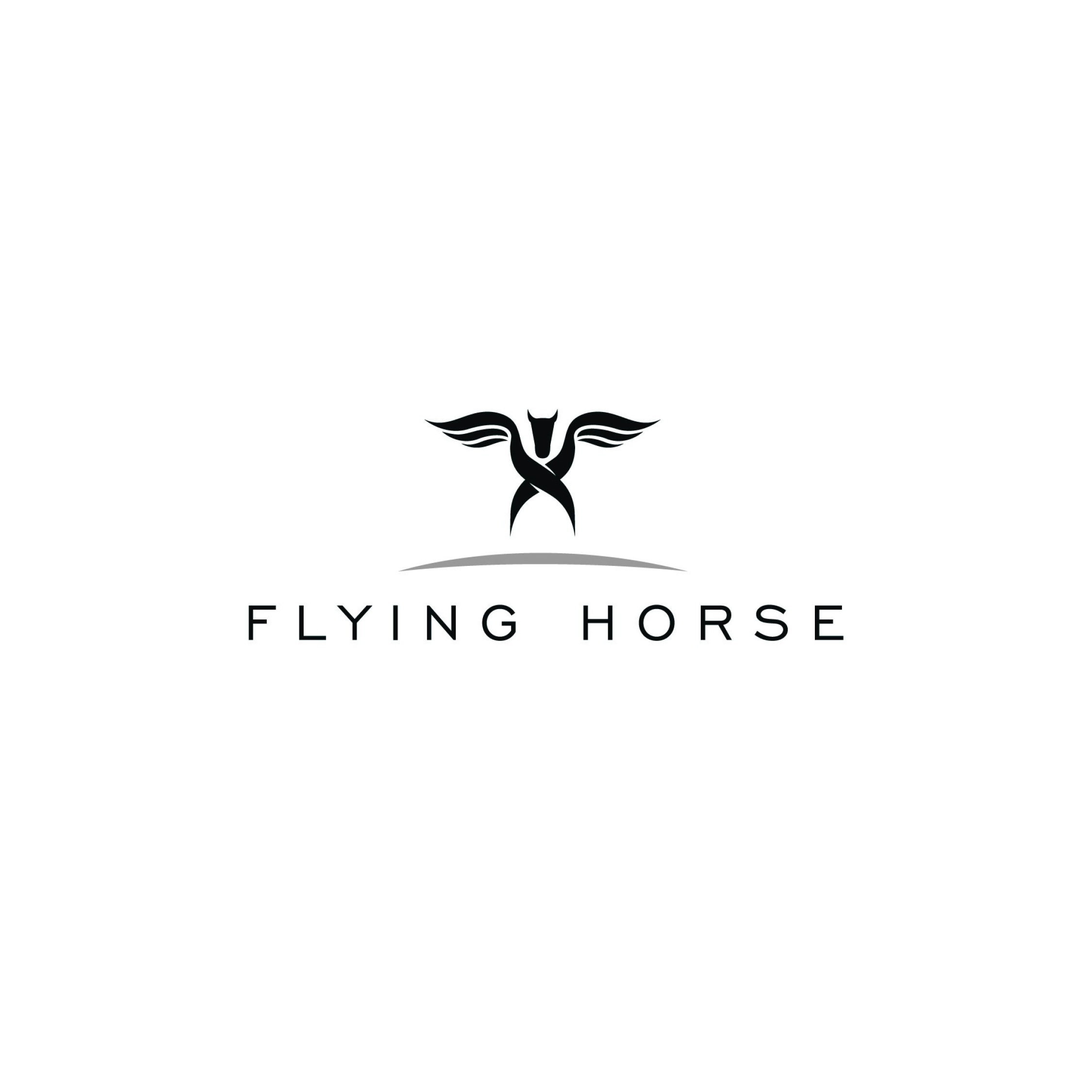 A black and white logo featuring a mythical creature with the body of a horse and wings, and the text 'Flying Horse' underneath.
