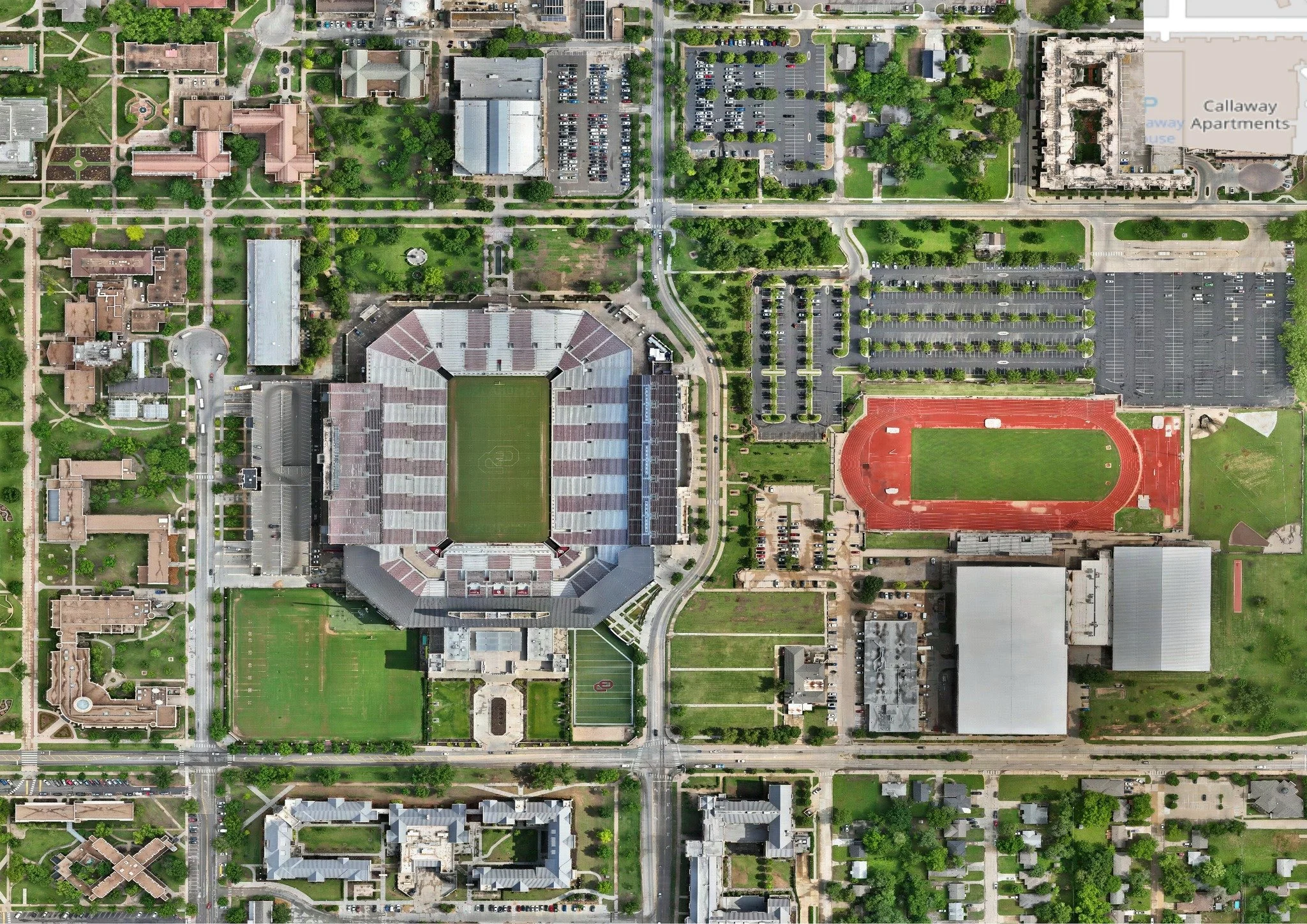 Zoomed in image of Oklahoma University aerial map