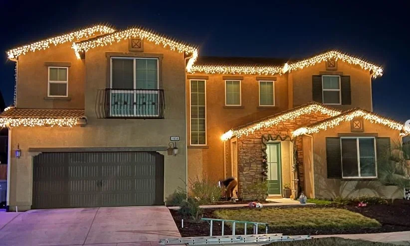 Professional icicle light installation in Clovis