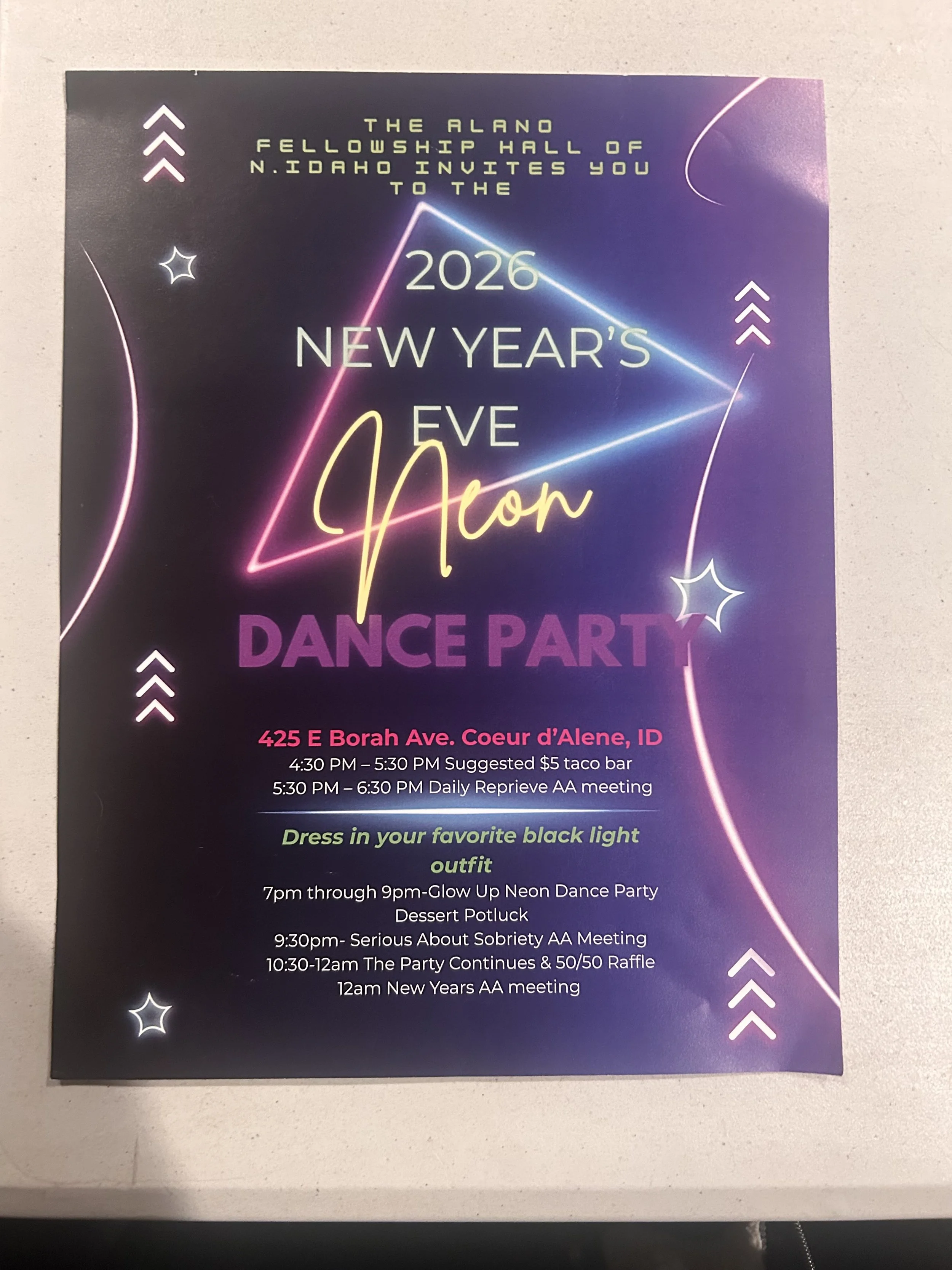 NYE Neon Dance party/till midnight fellowship