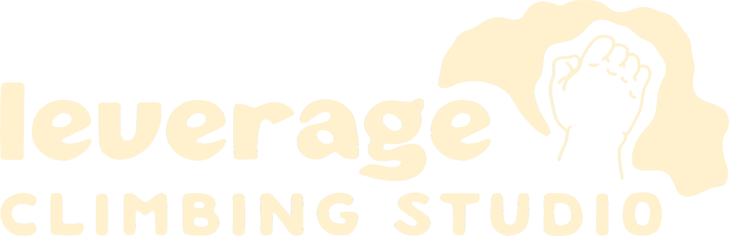 Logo for 'Leverage Climbing Studio' featuring stylized text and a line drawing of a clenched fist.