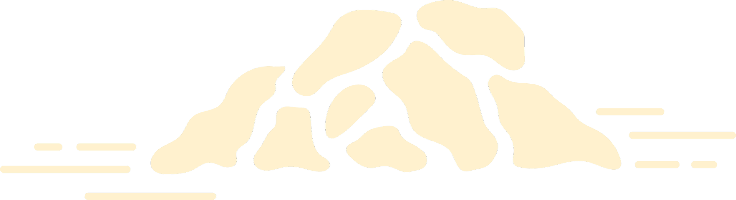 Stylized beige and black silhouette of a mountain range with horizontal lines representing clouds or wind.