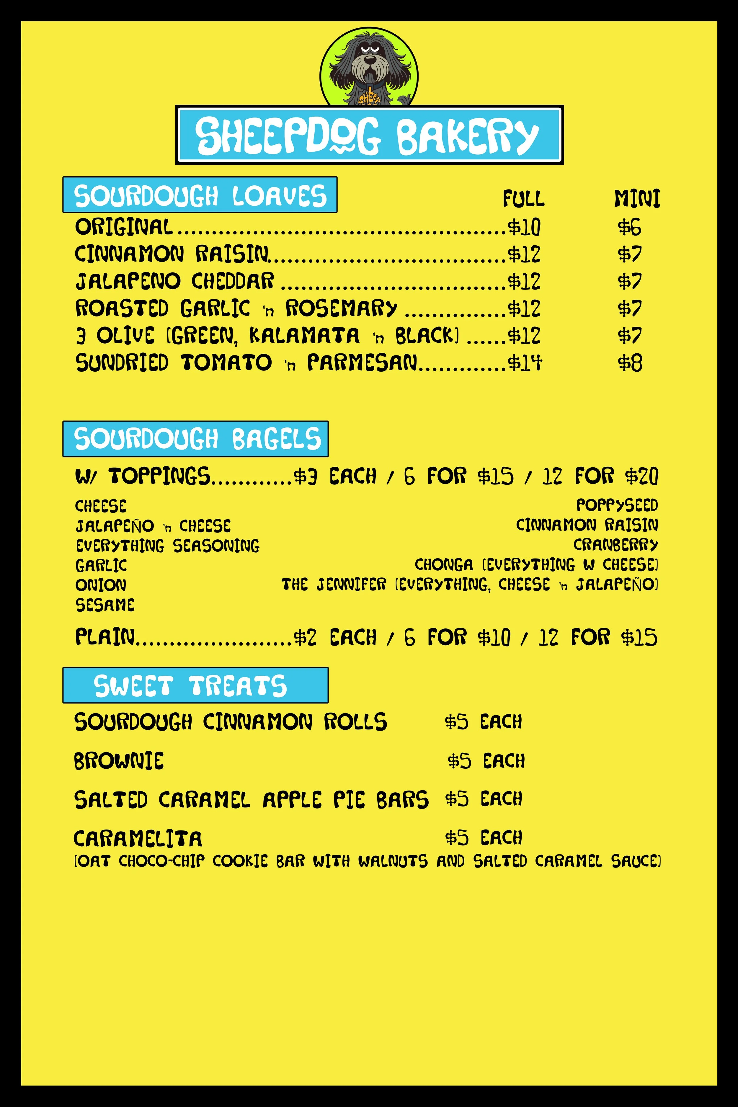 Sheepdog Bakery menu