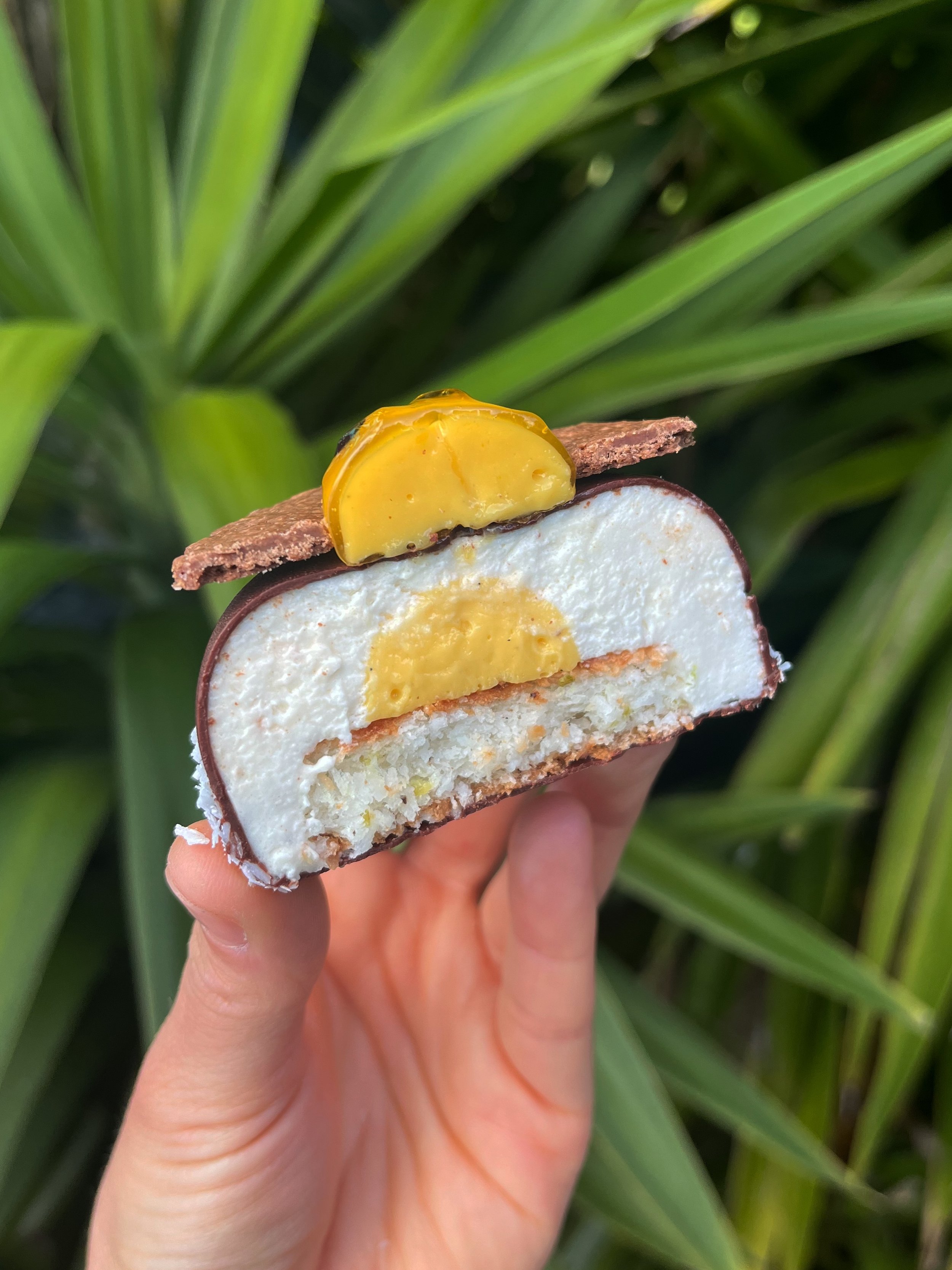 Treat yourself to &laquo;&nbsp;L&rsquo;Exotique&nbsp;&raquo; this weekend ✨ (gluten-free)

&bull; Coconut &amp; lime mousse
&bull; Passion fruit &amp; vanilla curd
&bull; Coconut &amp; lime dacquoise (sponge cake)
&bull; Dark chocolate shell (using c