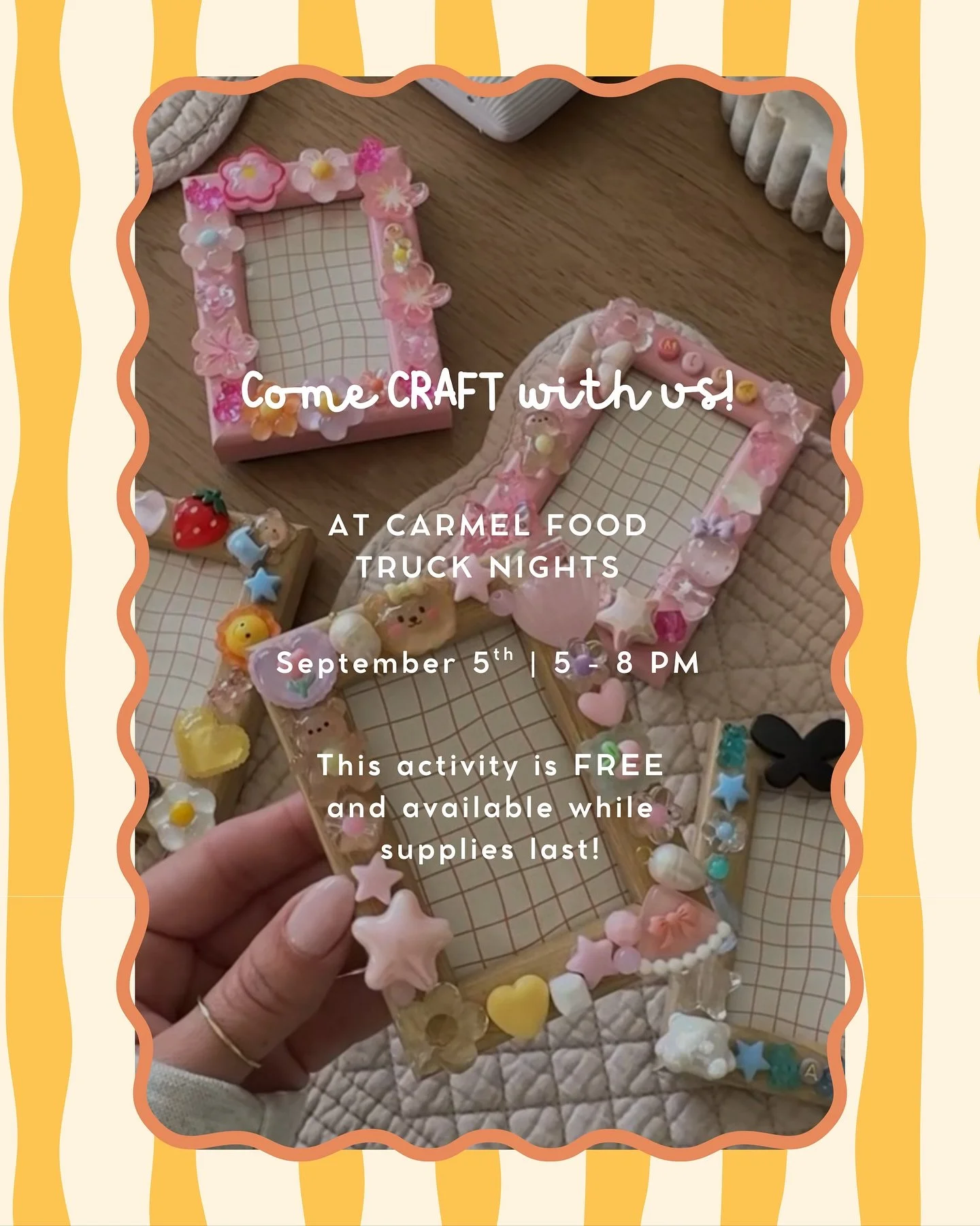 MARK YOUR CALENDARS 🗓️ Looking for the perfect way to enjoy this beautiful fall weather in Carmel?! Come hang out with us at @carmelfoodtrucknights on Friday, 9/5. Treat yourself to good food &amp; let the kiddos stay busy with a fun craft (or join 