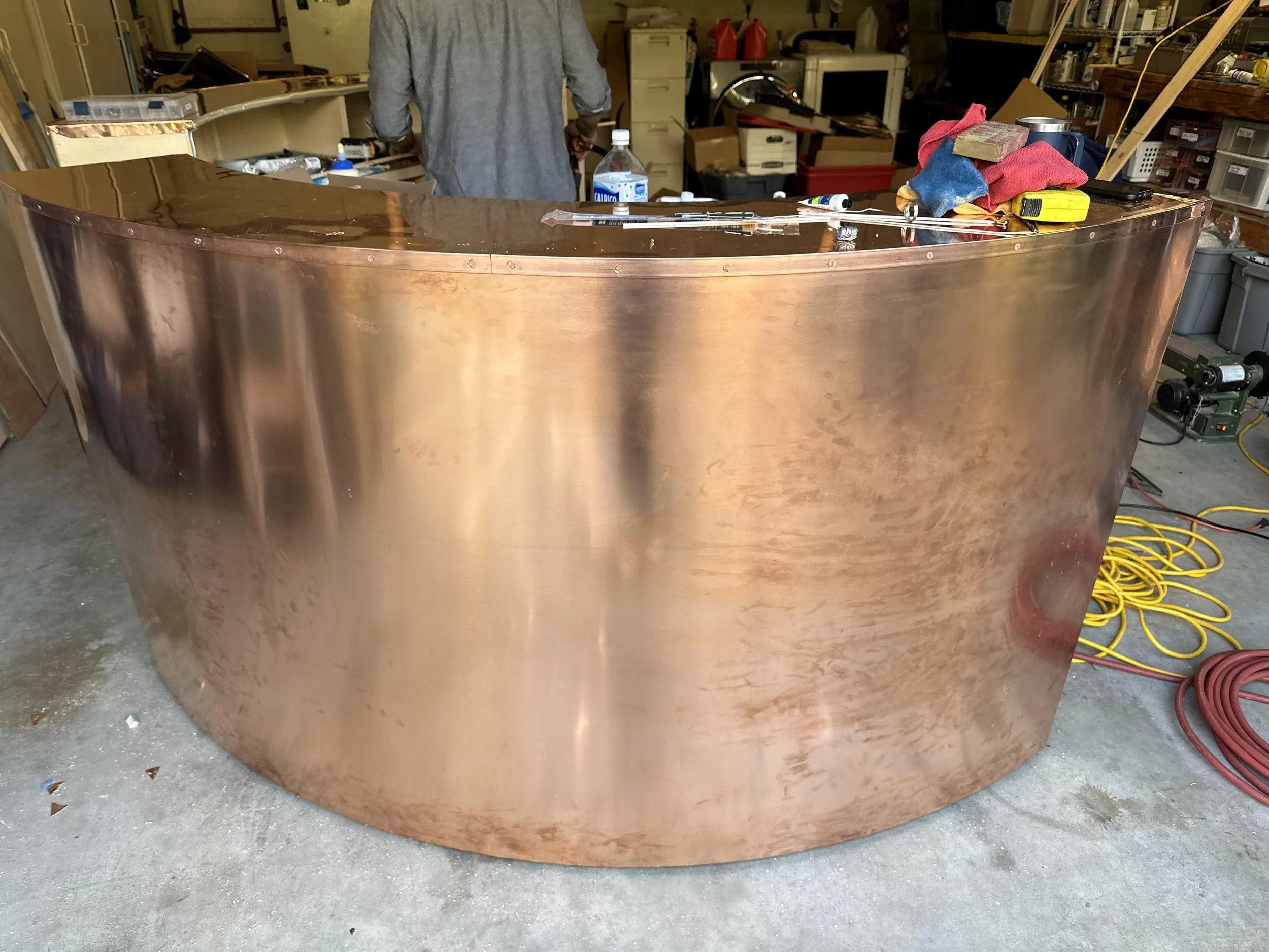 Custom Design build copper bar for MXXN Moon cannabis spirits. clad two piece mobile modular bar for music festivals, food festivals, private parties.