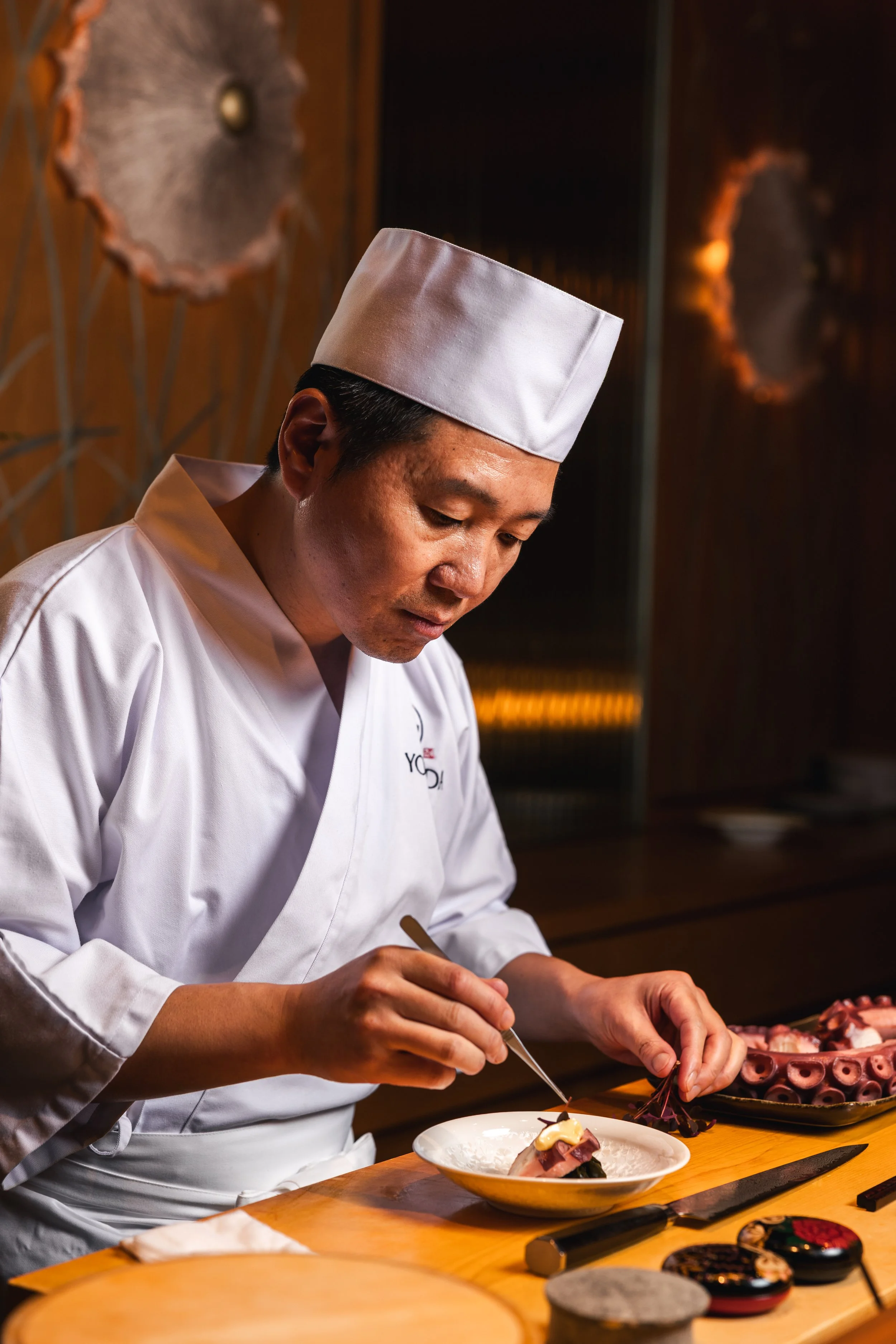 Chef Tony preparing Tako dish.