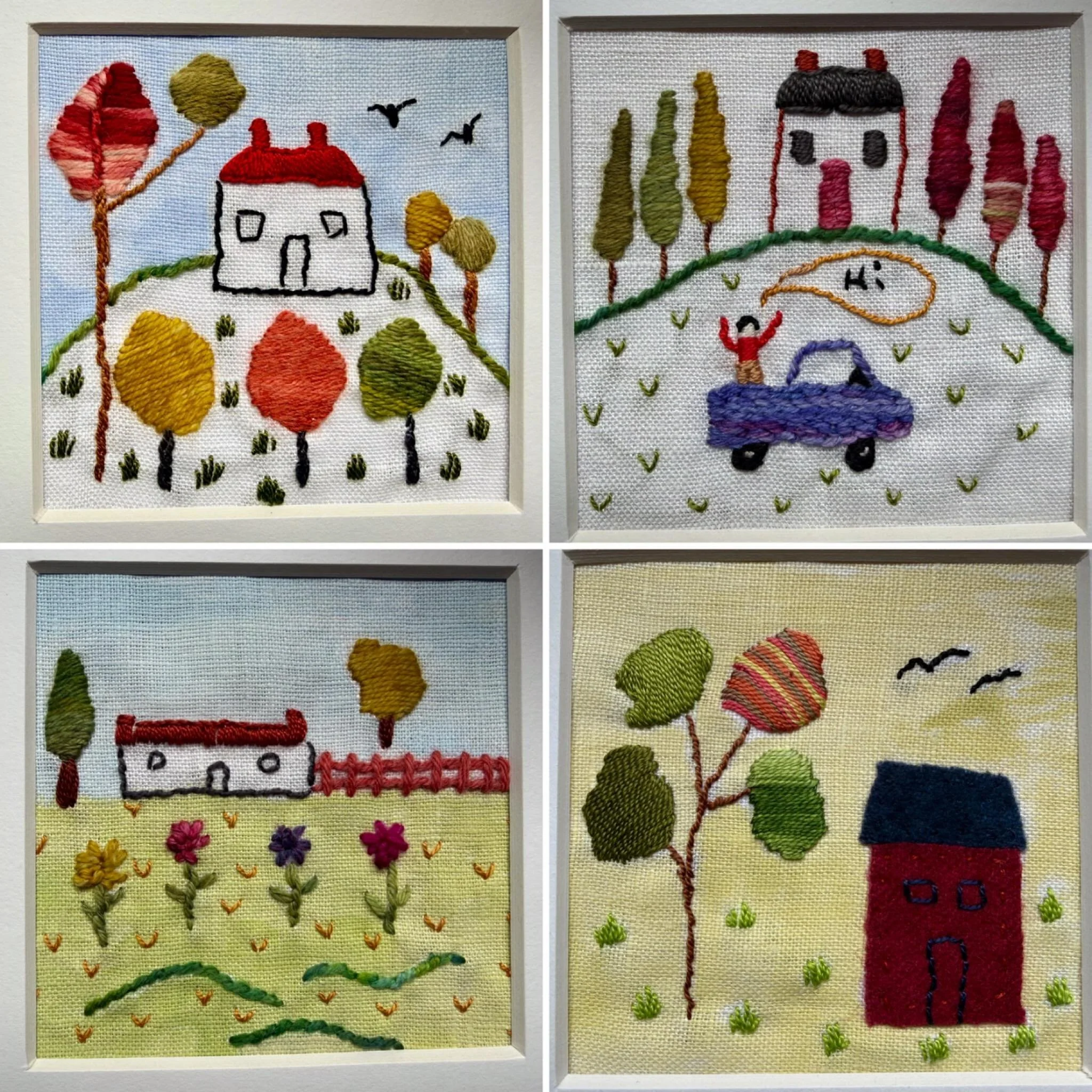 Four little embroideries, hand stitched and painted in places. I use felt, Perle cotton thread and 4 ply wool to stitch with.
#handembriodery #embroi̇deryart #handstitched #textileart #dirtyjanesbowral #