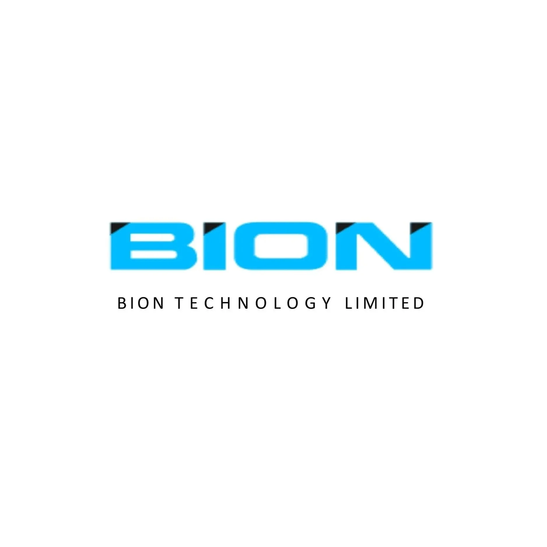 Bion Technology Limited logo with blue text and black shadows on a white background.