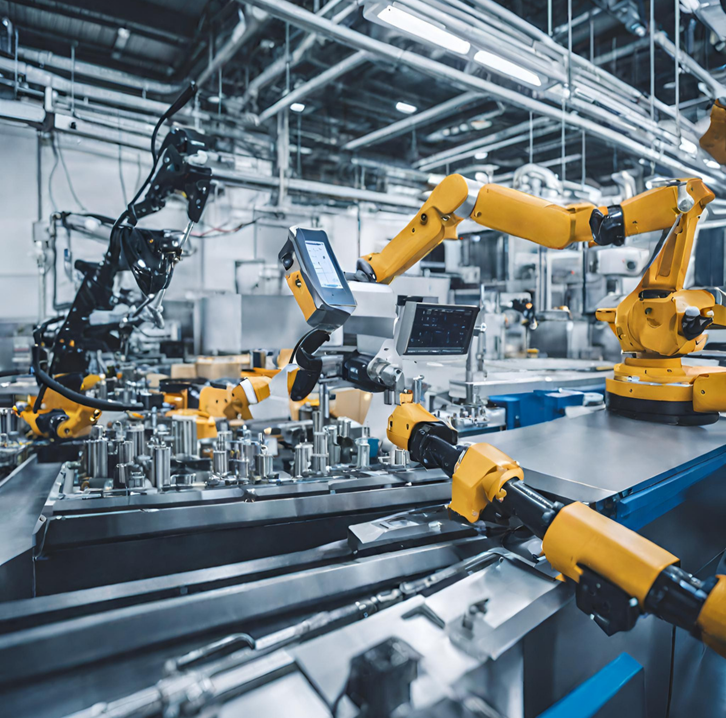 Automated industrial production line utilizing advanced industrial automation systems in manufacturing.