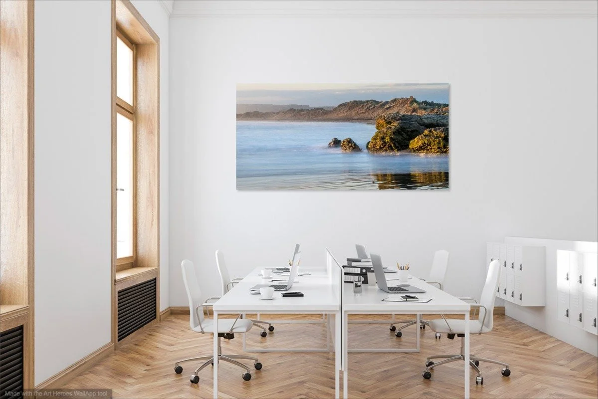 Sunset Rocks, dunes & Satin Water on Wall.jpg