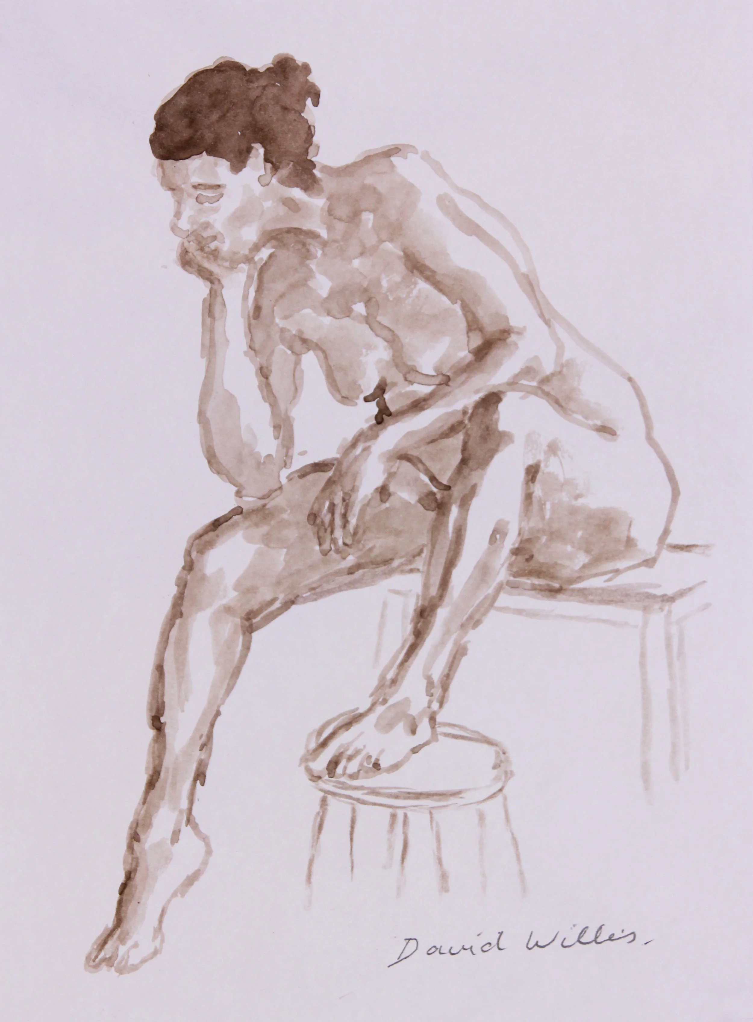 29. Pondering. Nude resting on stools