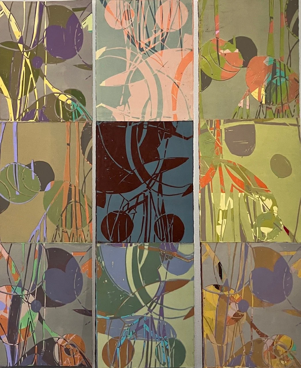 A Walk to the Joongoon Tree II
Silk Screen and Reduction Lino Print
each panel 20 x 25cm
$166 per panel (unframed)