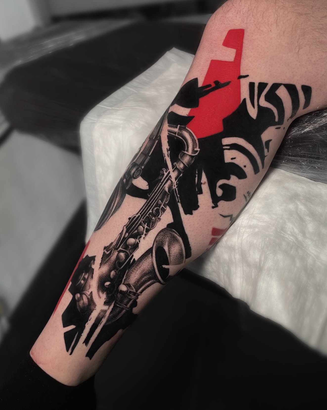Music tattoo in Black Red color
