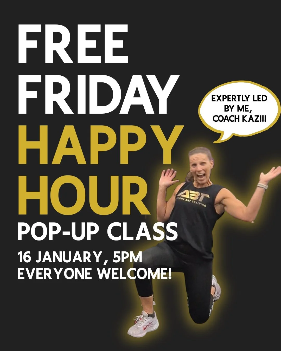 Well that got your attention! 😆🍺

Join us for our first monthly free Friday pop-up class, with Coach Kaz in charge! The same energy as happy hour (good vibes, great people, feeling amazing after) &mdash; just with way better endorphins and zero reg